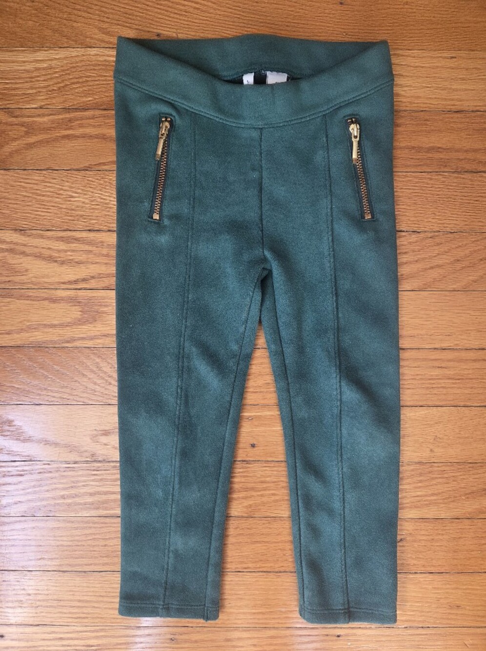 Janie and Jack Forest Green Ponte Leggings with Gold Zippers- 2T Girl